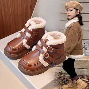 儿童棉鞋2024女童冬鞋加绒鞋子冬季小女孩二棉鞋保暖高帮皮鞋