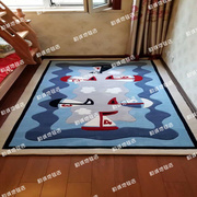 蓝色帆船儿童房地中海卧室床边地毯欧式美式卡通客厅茶几飘窗地毯