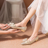 订婚鞋子法式女不累脚，高级感新娘，结婚鞋主婚纱香槟色低跟平底孕妇