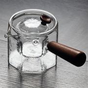 玻璃侧把八方煮茶壶 木把蒸煮茶器 加厚透明茶具壶围炉煮茶煮茶器