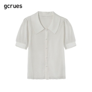 gcrues褶皱肌理感衬衫，女轻薄2024初春娃娃领白色，气质漂亮小衫
