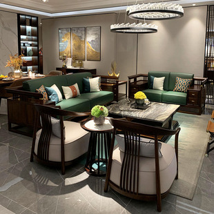 新中式沙发现代简约轻奢禅意别墅客厅沙发组合乌丝檀实木高端家具