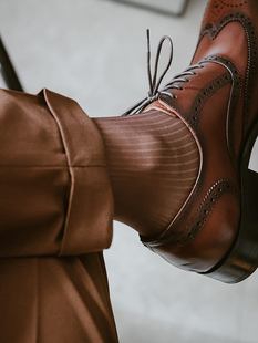 正装咖啡色条纹丝袜男士商务绅士西装袜中长筒薄款性感舒适锦纶袜