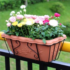 爱丽思花盆塑料长方圆形铁架花盆套装阳台栏杆壁挂花架种菜盆