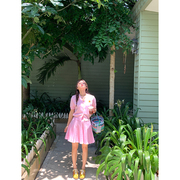 落落狷介套装女2024夏装粉色两件套 套装裙小个子针织半身裙