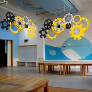 幼儿园科技感主题墙边框汽车齿轮环创吊饰KT板科学益智区装饰门头