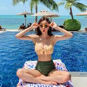 泰国高腰小胸聚拢抹胸泳衣女显度假大胸分体比基尼泡温泉