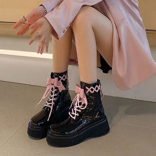 靴子女2023春秋百搭甜酷蝴蝶结短靴设计感小众，单靴厚底马丁靴