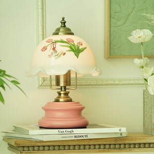 郁金香花朵氛围灯卧室，儿童房床头灯，法式复古高颜值可爱粉色小台灯