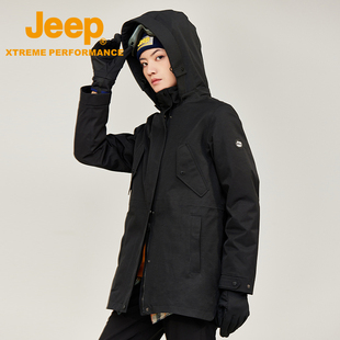 jeep吉普户外冲锋衣女防水三合一可拆卸摇粒绒两件套透气收腰外套