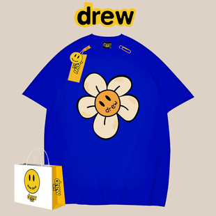 DREW笑脸短袖T恤男女同款SS23花朵 LOGO圆领情侣休闲宽松半袖潮牌