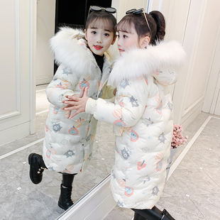 女童冬季加厚棉服2n021年大童羽绒棉衣中长款洋气白色修身棉