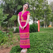 同色系泰国女装、傣族短袖上衣筒裙裹裙套装舞台节日表演服饰
