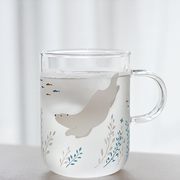 zakka杯子日式玻璃杯，带把带盖耐热家用水杯创意可爱简约透明茶杯