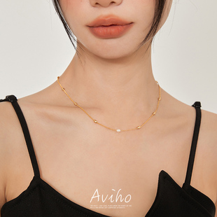 aviho温柔出圈法式极简金珠珍珠，锁骨链小众设计感拼接叠戴项链