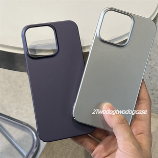 暗紫调金属漆磨砂硬壳14pro13promax大孔手机，壳12promax11适用于12保护壳银白15pro银色壳情侣