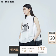 sdeer圣迪奥女装，立领印花无袖t恤s20280309