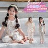 儿童家居服夏季韩版中大童女童泡泡棉卡通睡衣套装短袖七分裤