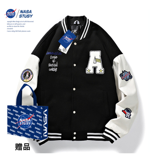 NASA春季夹克外套2024潮牌宽松大码男装美式高街情侣棒球服帅