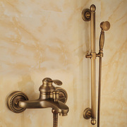 欧式复古浴缸仿古花洒淋浴套装全铜水龙头喷头架可调节升降淋浴杆