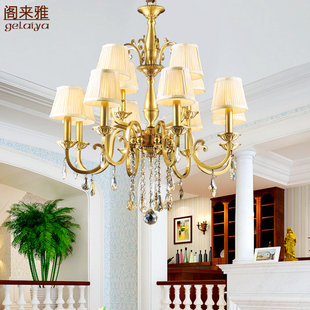 美式复式楼客厅吊灯复古大气欧式别墅餐厅卧室，灯简约水晶全