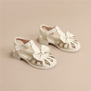 女童软底罗马凉鞋白色，夏季镂空儿童，公主鞋女孩中大童小皮鞋