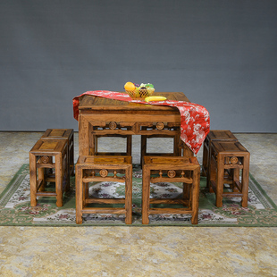 越南大叶黄花梨餐桌四方形实木休闲桌虎斑木名贵硬木桌中式八仙桌