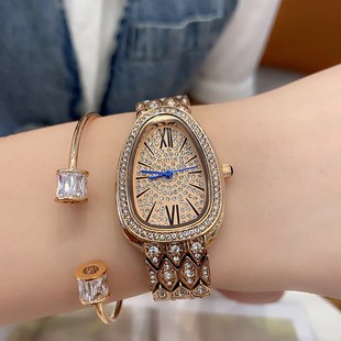 气质满钻表带镶钻士个性手表女时尚石英玫瑰黄金色普通国产腕表