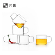 邦田玻璃小茶杯功夫茶具套装家用带把耐热加厚透明品茗杯 2只装