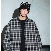 美式复古格子衬衣男女情侣春秋季黑色长袖宽松百搭休闲衬衫外套