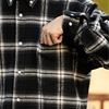 btb23aw日系复古法兰绒，休闲格纹衬衫，宽松廓形长袖格子衬衣外套