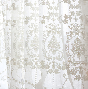 2023北欧风格纱帘白色窗纱简约绣花客厅窗帘大气，欧式刺绣成品卧室
