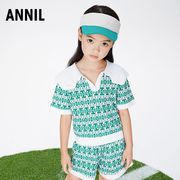 安奈儿女童装翻领短袖T恤网球纯棉针织套装2023夏季运动短裤