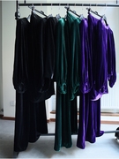 复古优雅贵气祖母绿紫色，黑色真丝丝绒，系列上衣半裙长裙连衣裙