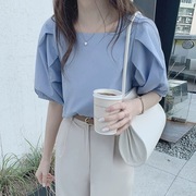 夏季女装韩版批发设计感洋气甜美衬衣宽松别致短袖方领衬衫潮