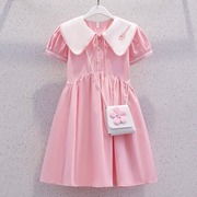 女童连衣裙夏季薄款2024洋气，粉色公主裙儿童装雪纺学院风裙子