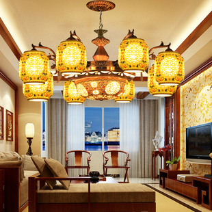 中式吊灯客厅美式古典书房餐厅陶瓷，欧式卧室茶楼古铜色，吊灯包安装(包安装)
