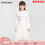 lynnmilo琳麦罗女童连衣裙，2024洋气拼接网纱长袖蓬蓬公主裙