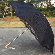蕾丝二折刺绣花黑胶防紫外线遮阳防晒黑色，公主太阳伞晴雨伞洋伞