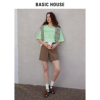 Basic House/百家好印花半袖上衣2024夏季荧光绿短袖T恤女