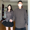 情侣装秋季小众设计感韩版长袖衬衫女两件套法式一衣一裙ins潮牌