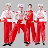 成人安塞腰鼓服红色陕北民族服装，男女西北民歌，学生阿宝演出服