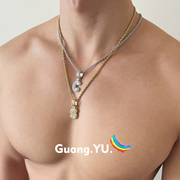 guangyu锆石镶钻26个字母项链，男女潮嘻哈欧美情侣吊坠毛衣链小众