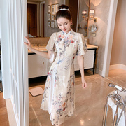 中国风年轻改良旗袍连衣裙夏季复古刺绣气质显瘦印花素雅裙子