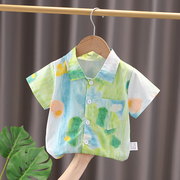 短袖男童衬衫2024夏季韩版童装男童衬衣，卡通海底世界上衣