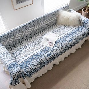 新中式复古青花瓷棉麻民族风全包组合沙发大盖布钢琴防尘罩巾桌布