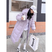 韩国连帽羽绒服女冬季时尚韩系加厚白鸭绒长款过膝面包服外套