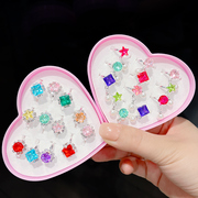 儿童戒指女童宝石珍珠，首饰盒宝宝塑料镶钻指环，配饰小女孩水晶饰品