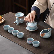 功夫茶具茶杯套装汝瓷，家用办公室新中式轻奢陶瓷泡，茶壶茶道小套装