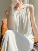 白色冰丝针织吊带连衣裙，女夏季2024年高级感宽松中长款背心裙